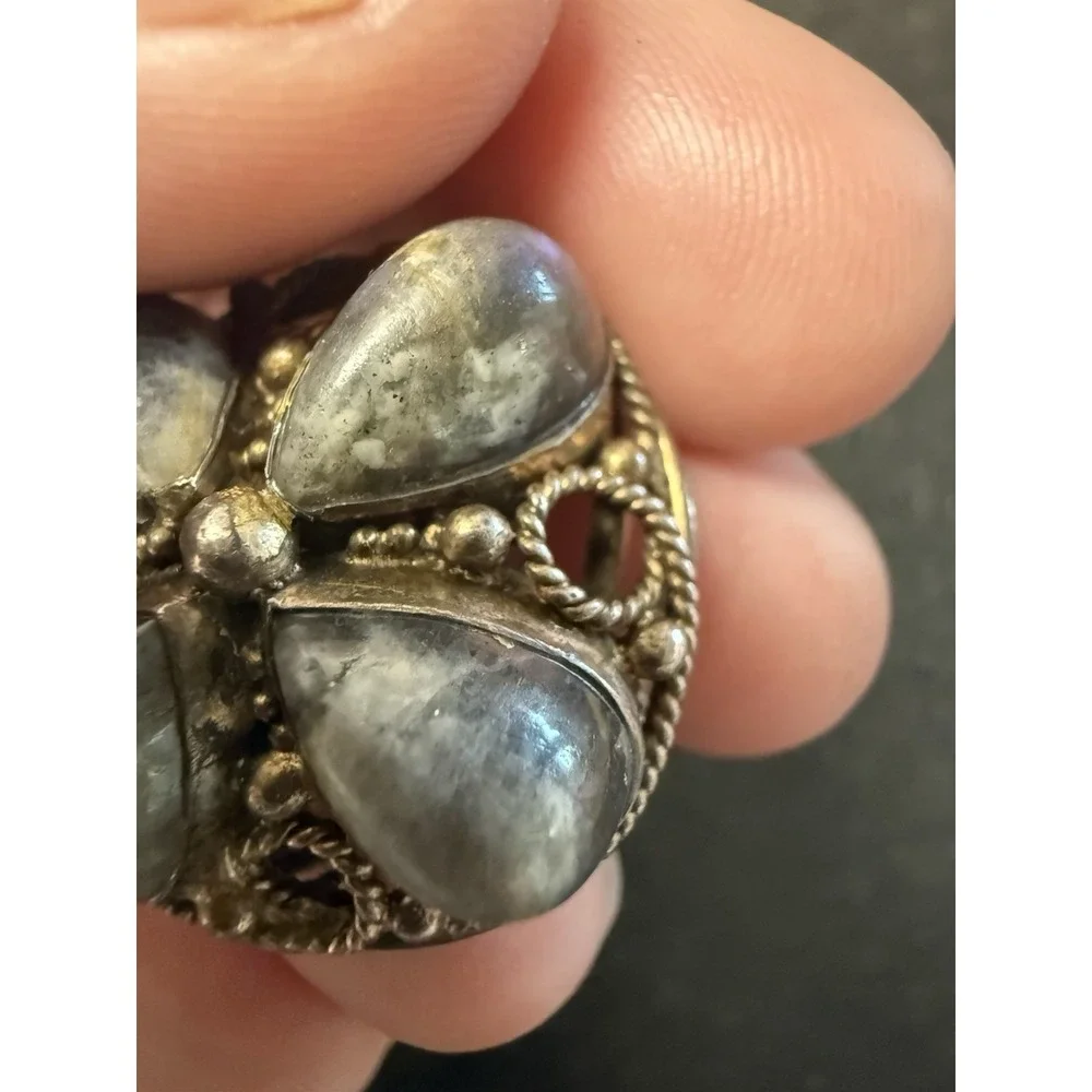 Vintage Sterling Silver Labradorite Cluster Ring Size 8 Artisan Statement